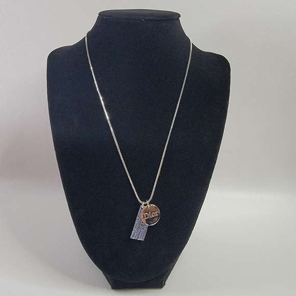CHRISTIAN DIOR Trotter Logo Silver Tone Pendant Necklace - Picture 1 of 9